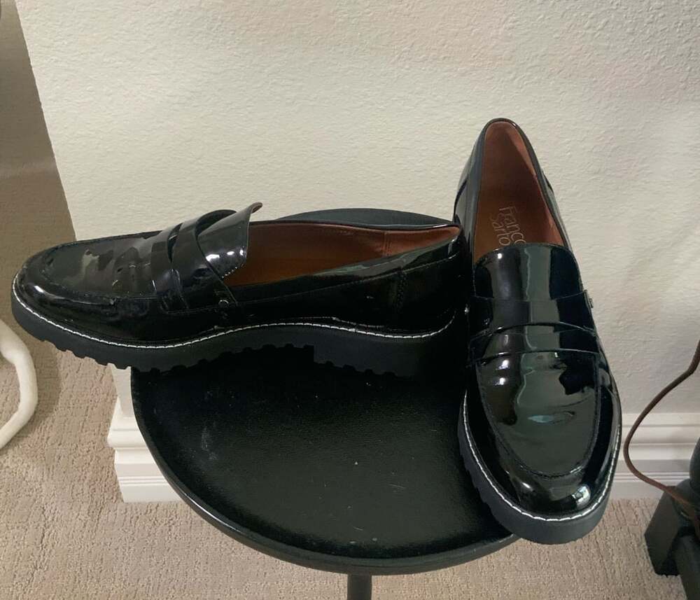 Franco Sarto Cassandra Platform Penny Loafer Black Patent Leather